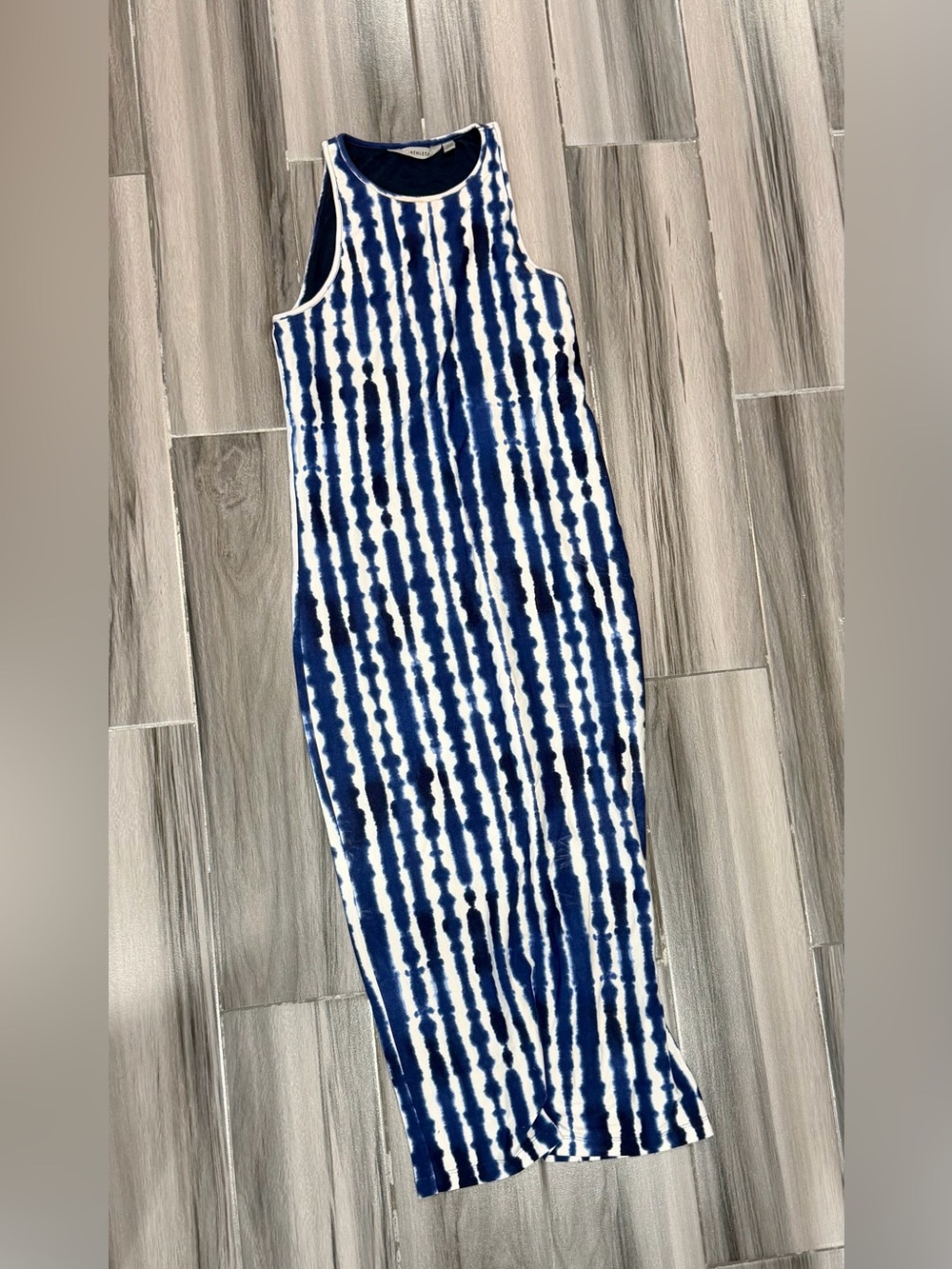 Athleta Navy & White Striped Tie-Dye Maxi Dress